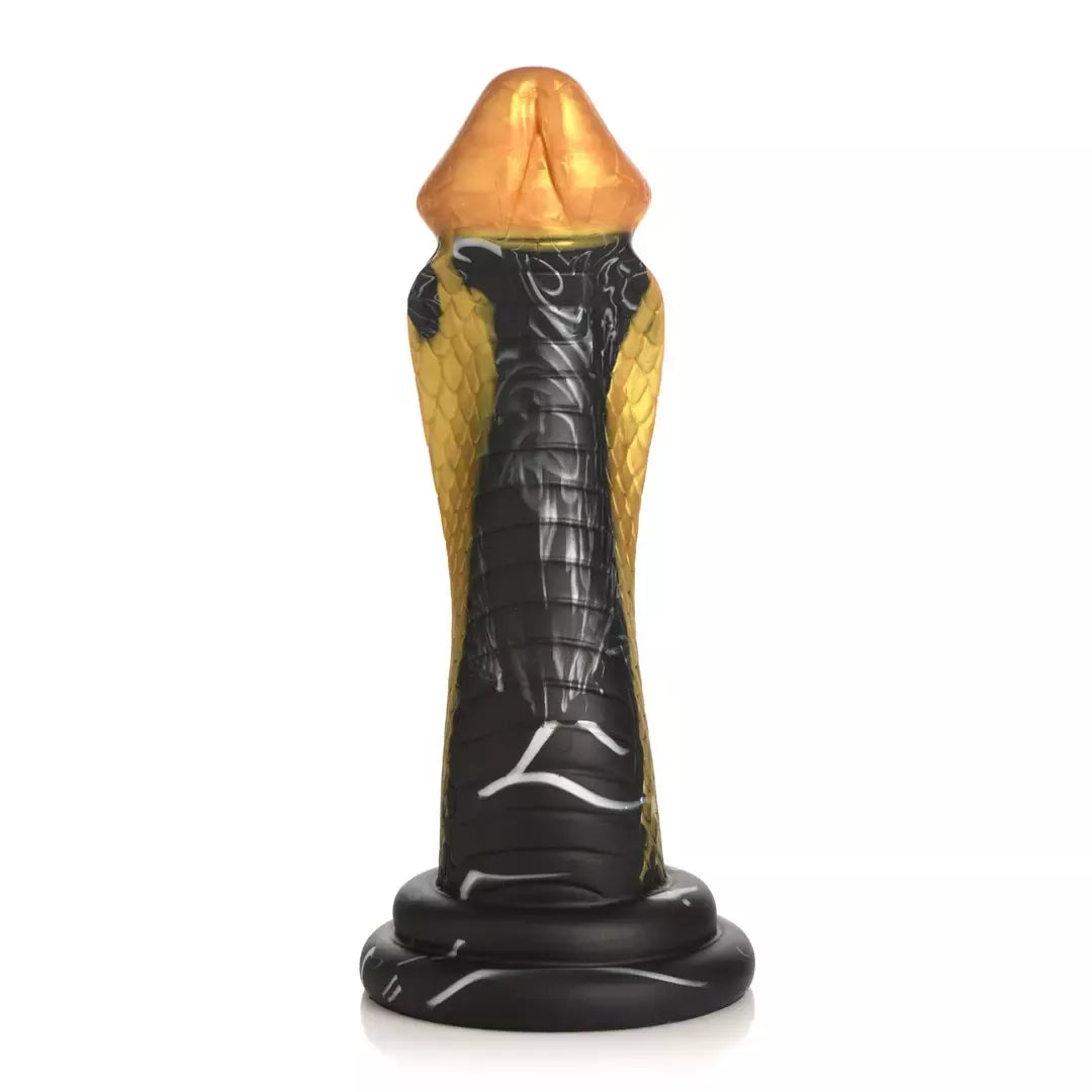 XR Brands Golden Snake silikoninis intymus žaislas, auksinės ir juodos spalvos, didelis