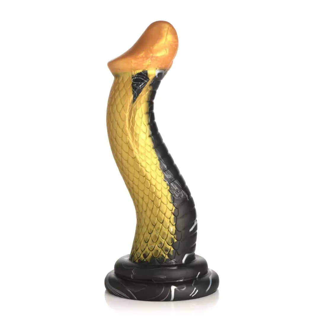 XR Brands Golden Snake silikoninis intymus žaislas, auksinės ir juodos spalvos, didelis