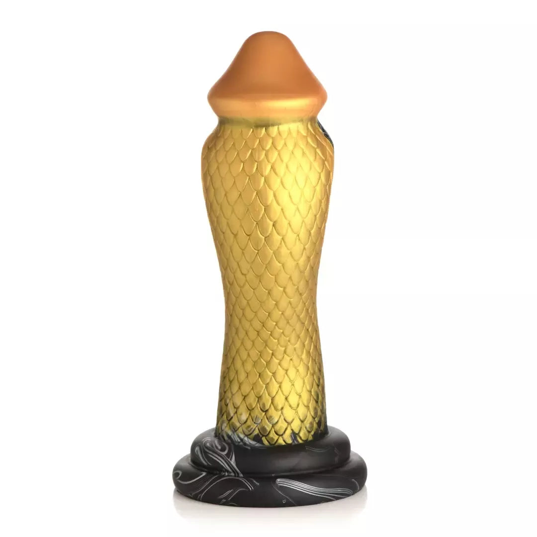 XR Brands Golden Snake silikoninis intymus žaislas, auksinės ir juodos spalvos, didelis