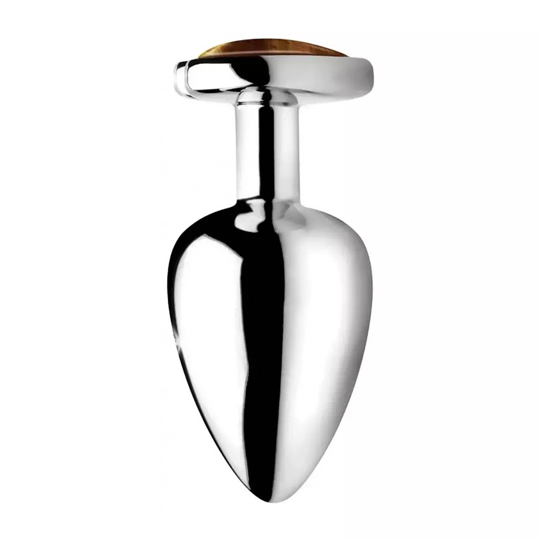 XR Brands Heart Plug Large – aliuminis ir Tigro akies brangakmenis, 3 coliai