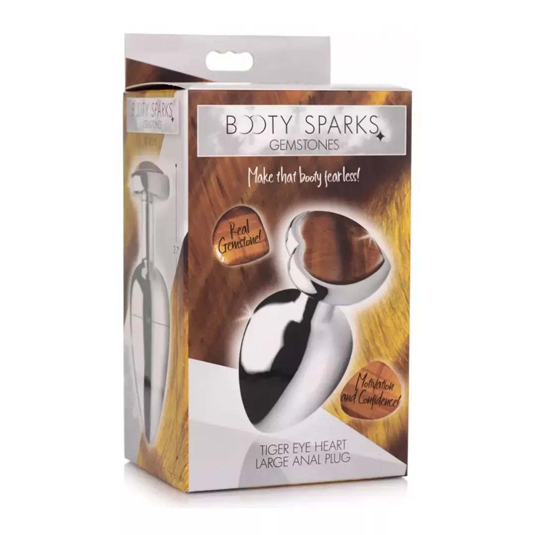 XR Brands Heart Plug Large – aliuminis ir Tigro akies brangakmenis, 3 coliai