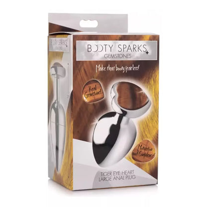 XR Brands Heart Plug Large – aliuminis ir Tigro akies brangakmenis, 3 coliai