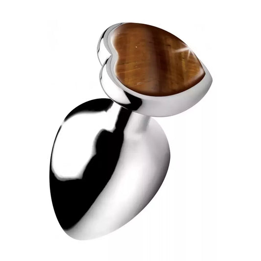 XR Brands Heart Plug Large – aliuminis ir Tigro akies brangakmenis, 3 coliai