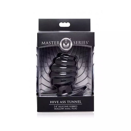 XR Brands HIVE Tunnel Plug vidutinio dydžio silikoninis profiliuotas tuščiaviduris juodas