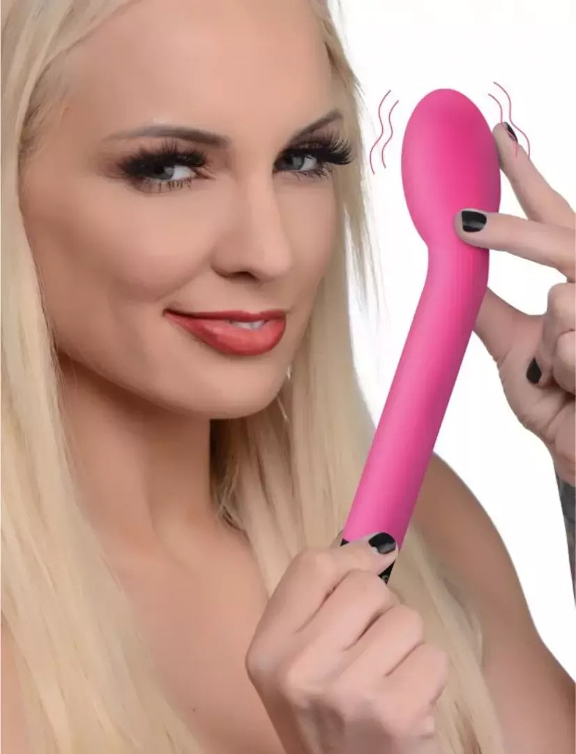XR Brands Inmi lenktas vibratorius, 10 režimų, silikoninis, rožinis, kompaktiškas modelis