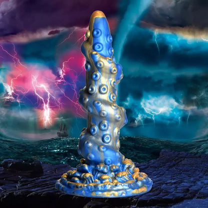 XR Brands Kraken silikoninis modelis, mėlynas – tekstūruota fantazijos forma, didelis pagrindas