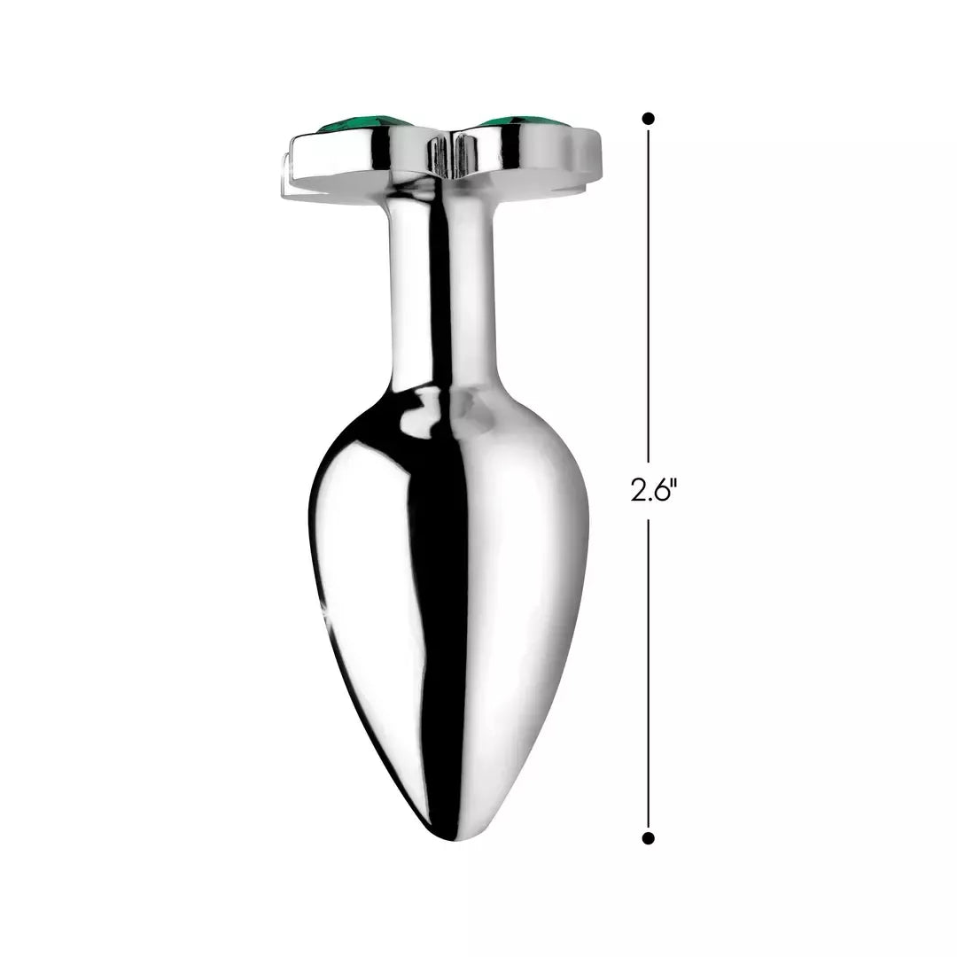 XR Brands Lucky Clover Gem Metal Intimate Plug mažas, sidabrinis