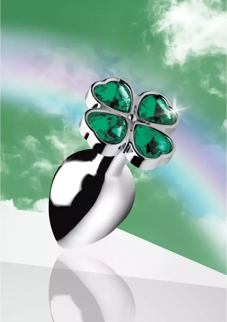 XR Brands Lucky Clover Gem Metal Intimate Plug mažas, sidabrinis