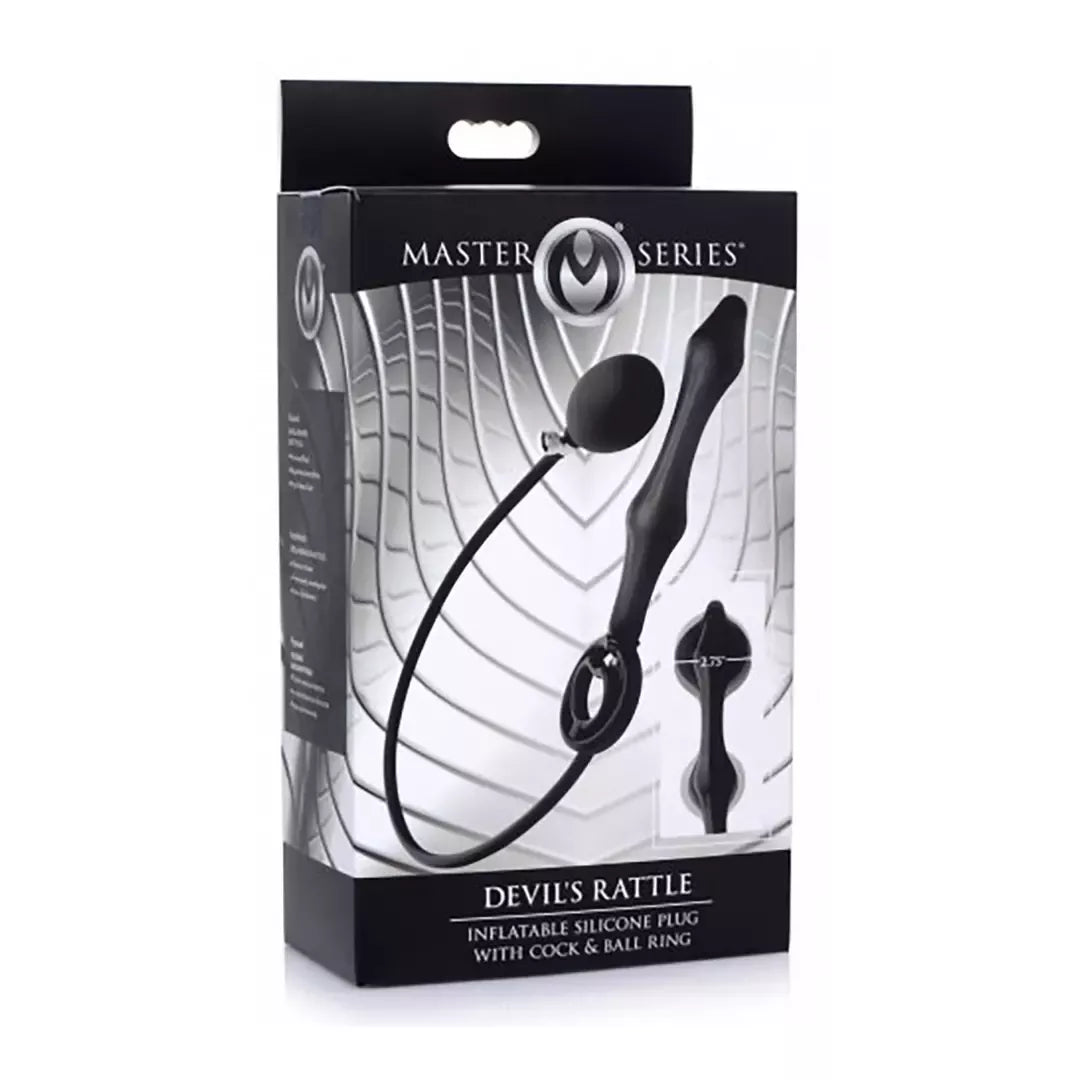 XR Brands Master Series Devils Rattle pripučiamas silikoninis kamštis su dvigubu žiedu