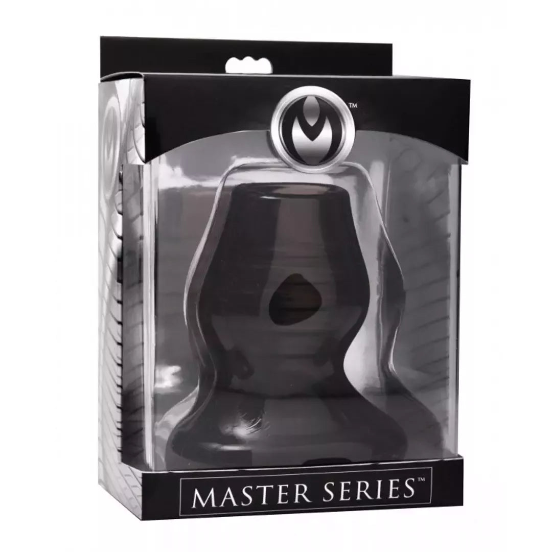 XR Brands Master Series Hollow Tunnel Plug juodas, vidutinio dydžio – anatominis dizainas
