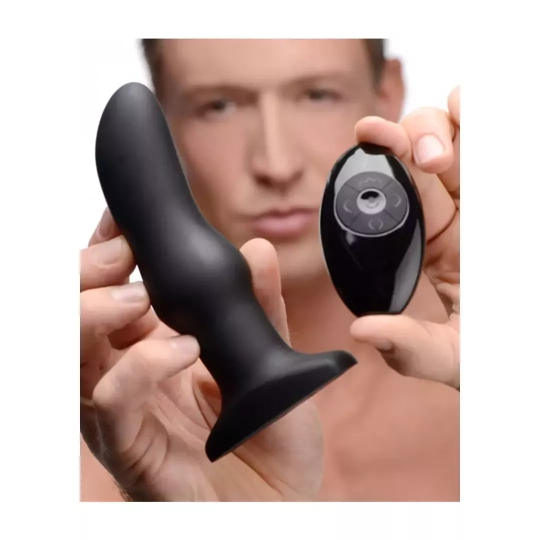 XR Brands Model M Curved Rotating Bead Plug su nuotolinio valdymo pultu – Juodas