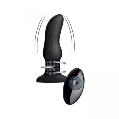 XR Brands Model M Curved Rotating Bead Plug su nuotolinio valdymo pultu – Juodas