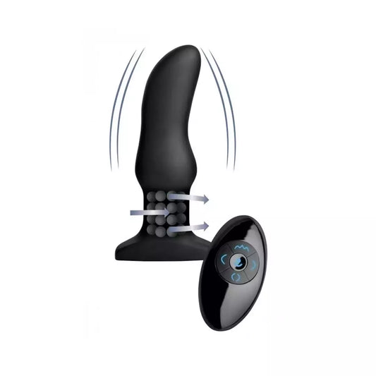 XR Brands Model M Curved Rotating Bead Plug su nuotolinio valdymo pultu – Juodas