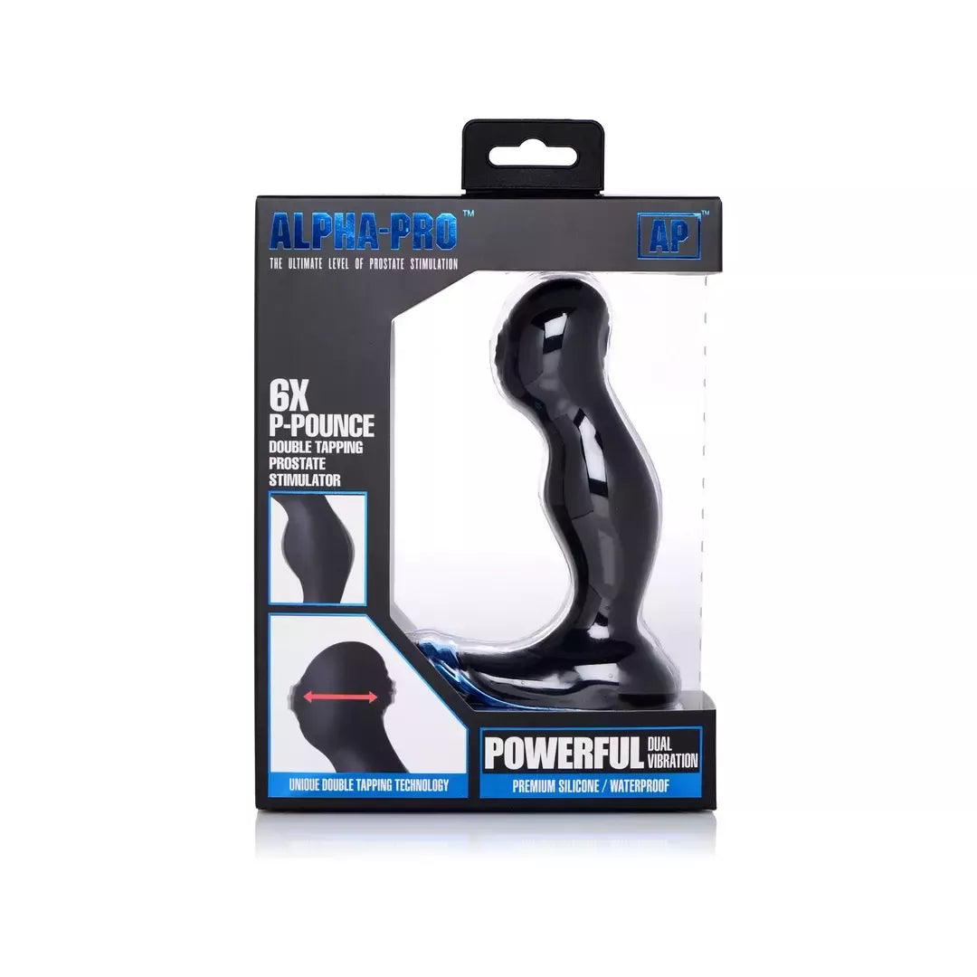 XR Brands P-Pounce Double Tap prostatos masažuoklis, 6 greičių, silikoninis, juodas