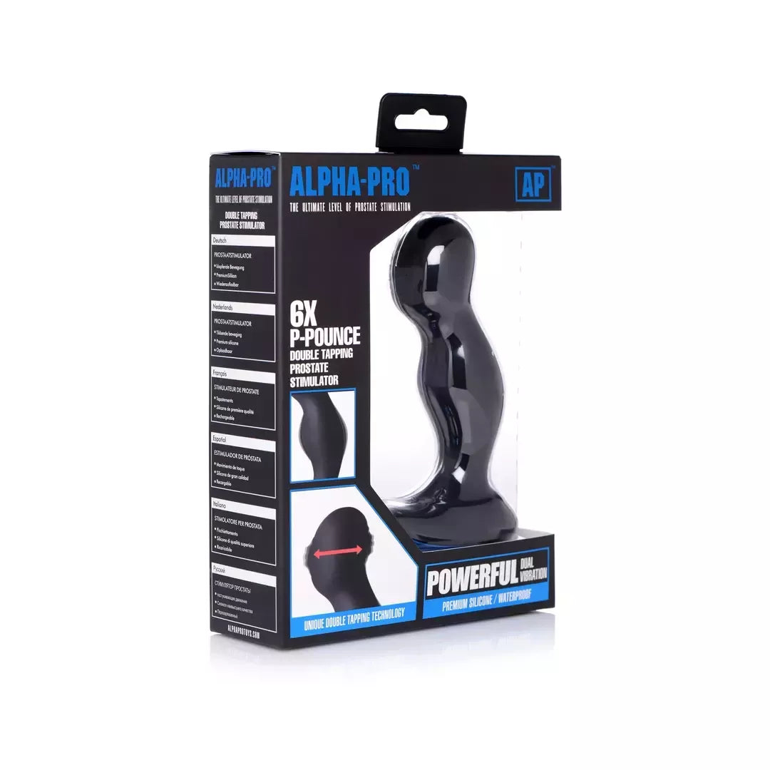 XR Brands P-Pounce Double Tap prostatos masažuoklis, 6 greičių, silikoninis, juodas