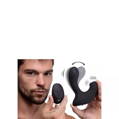 XR Brands P-Pulse silikoninis intymus masažuoklis su nuotolinio valdymo pulteliu, 10 režimų, juodas