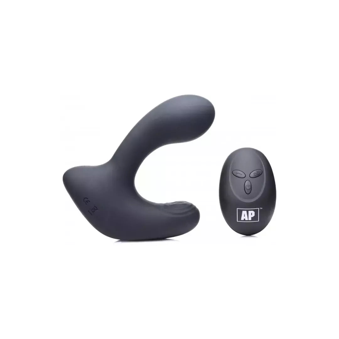 XR Brands P-Pulse silikoninis intymus masažuoklis su nuotolinio valdymo pulteliu, 10 režimų, juodas