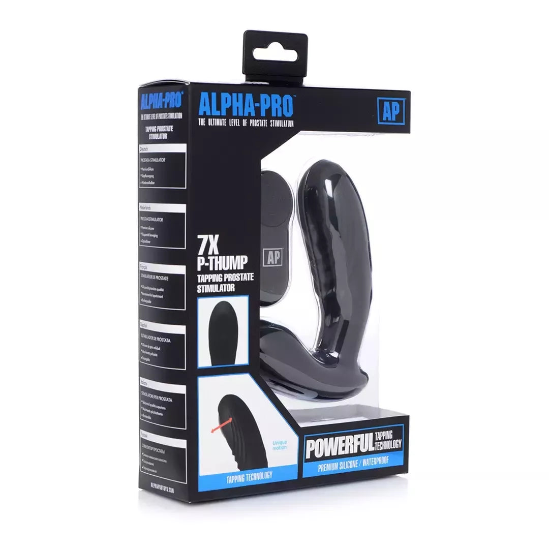 XR Brands P-Thump Tapping prostatos masažuoklis, 7 režimai, nuotolinio valdymo pultas, juodas