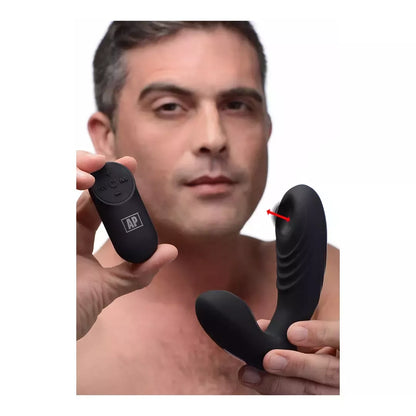 XR Brands P-Thump Tapping prostatos masažuoklis, 7 režimai, nuotolinio valdymo pultas, juodas