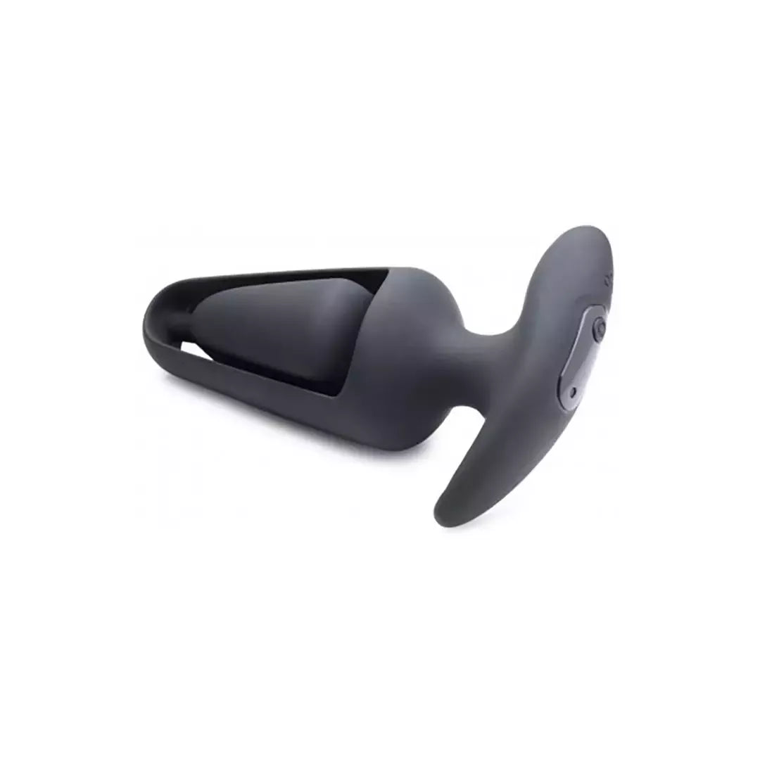 XR Brands Power Plug 7X Hollow juodas nuotoliniu būdu valdomas silikoninis kamštis