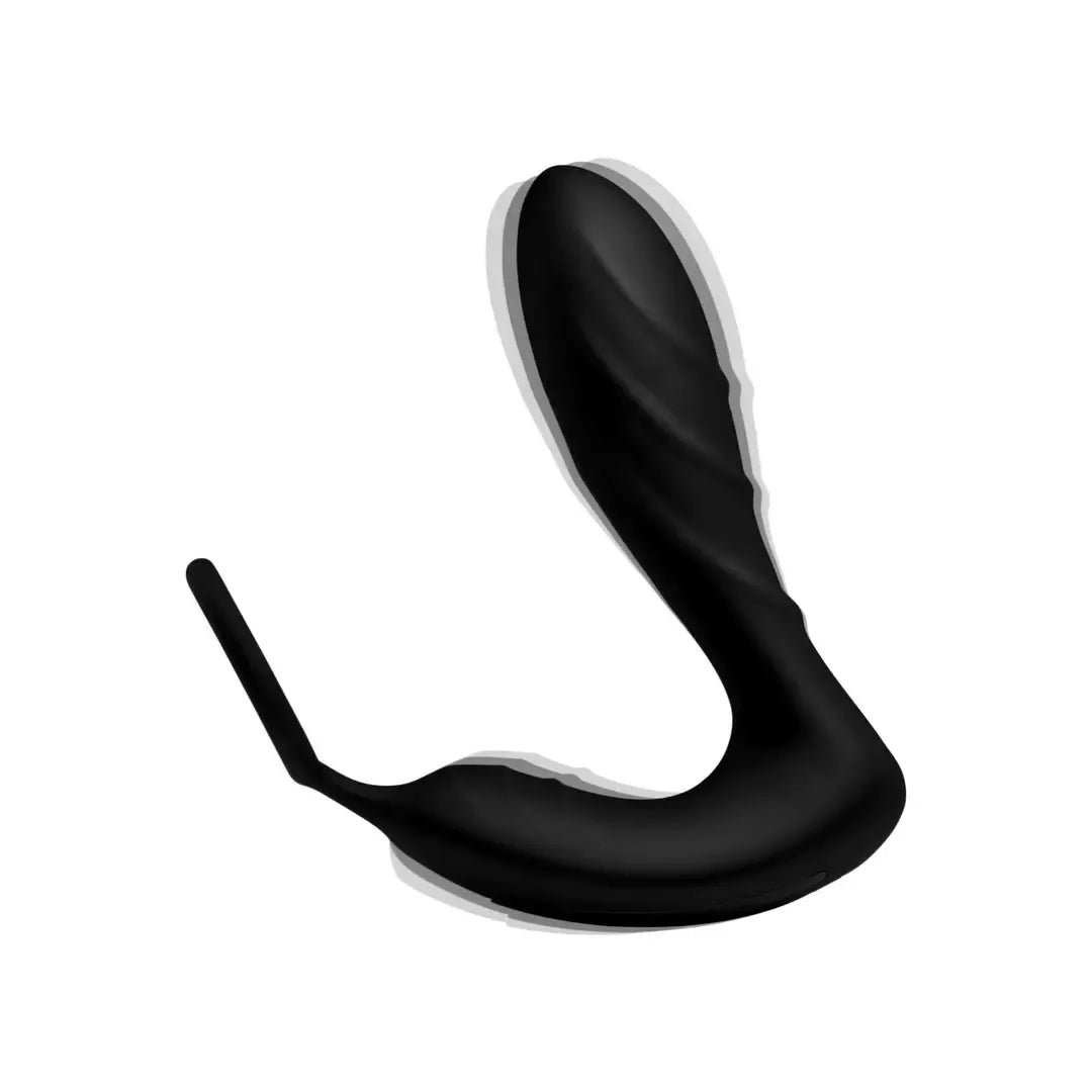 XR Brands „Prostatic Model“ silikoninis žiedas su nuotolinio valdymo pulteliu, juodas