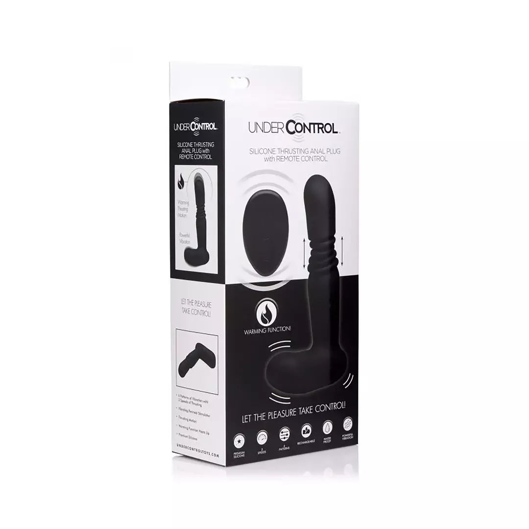 XR Brands Silicone Motion System Plug su nuotolinio valdymo pulteliu, juodas