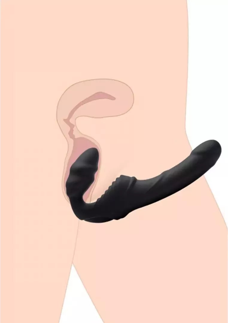XR Brands Slim Rider Ribbed Wireless Strapless Strap-On, silikoninis, juodas