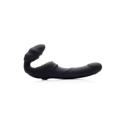 XR Brands Slim Rider Ribbed Wireless Strapless Strap-On, silikoninis, juodas