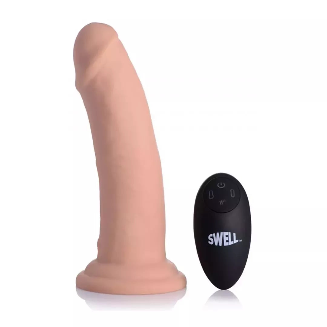 XR Brands Swell pripučiamas silikoninis vibratorius 18 cm su vibracijos funkcija