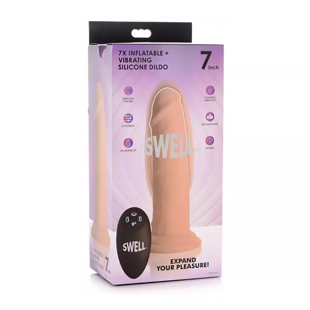 XR Brands Swell pripučiamas silikoninis vibratorius 18 cm su vibracijos funkcija