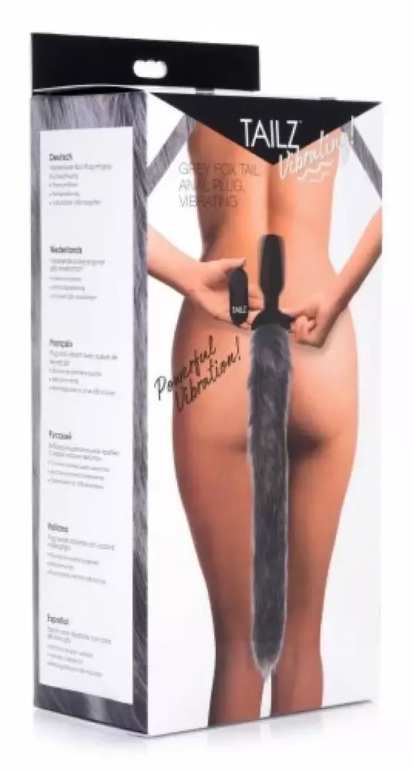 XR Brands Tailz vibruojantis lapės uodegos formos analinis kaištis, silikoninis, valdomas nuotoliniu būdu, juodas
