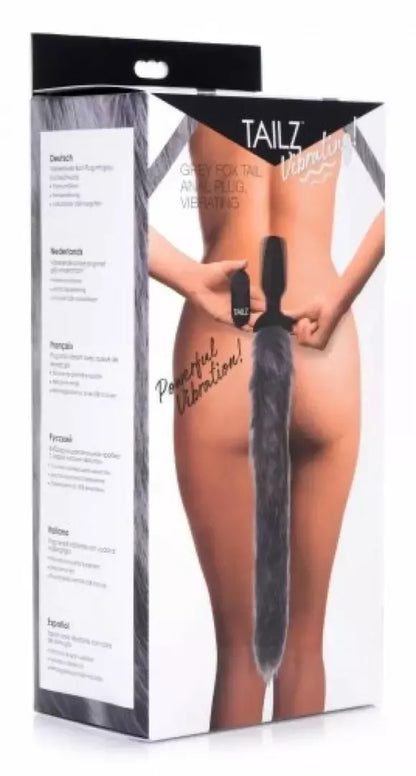 XR Brands Tailz vibruojantis lapės uodegos formos analinis kaištis, silikoninis, valdomas nuotoliniu būdu, juodas