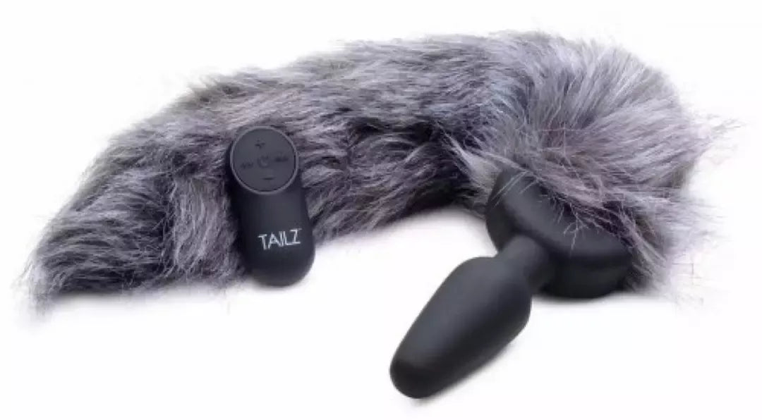 XR Brands Tailz vibruojantis lapės uodegos formos analinis kaištis, silikoninis, valdomas nuotoliniu būdu, juodas