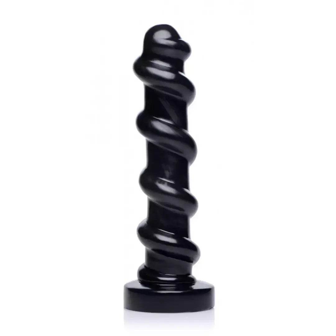 XR Brands The Screw Intimate Machine juodas su tekstūruotu spiraliniu dizainu, 27 cm