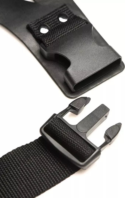XR Brands Thunder Strap šlaunies diržas vibratoriui, juodas, reguliuojamas, veganiškas