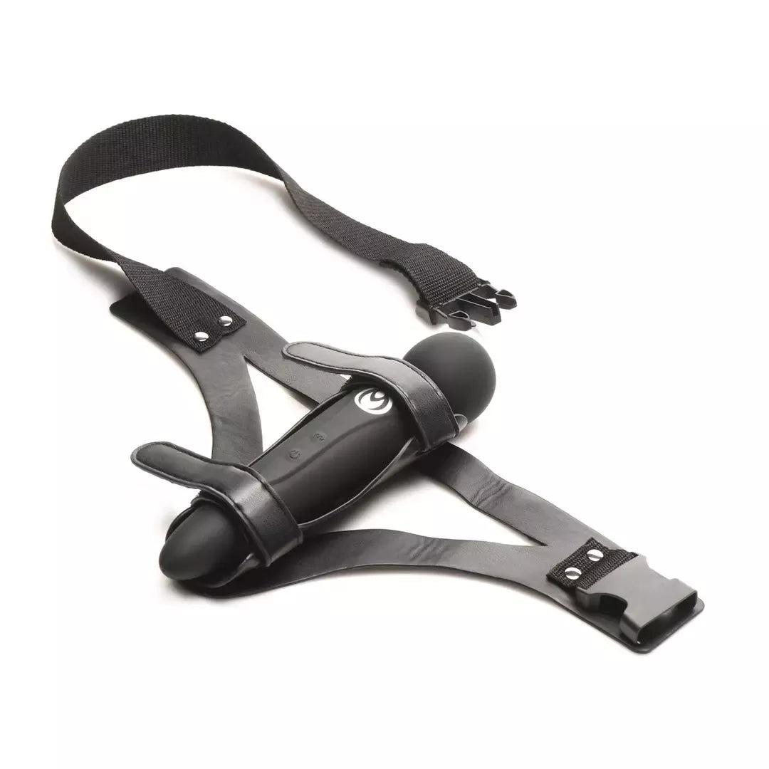 XR Brands Thunder Strap šlaunies diržas vibratoriui, juodas, reguliuojamas, veganiškas