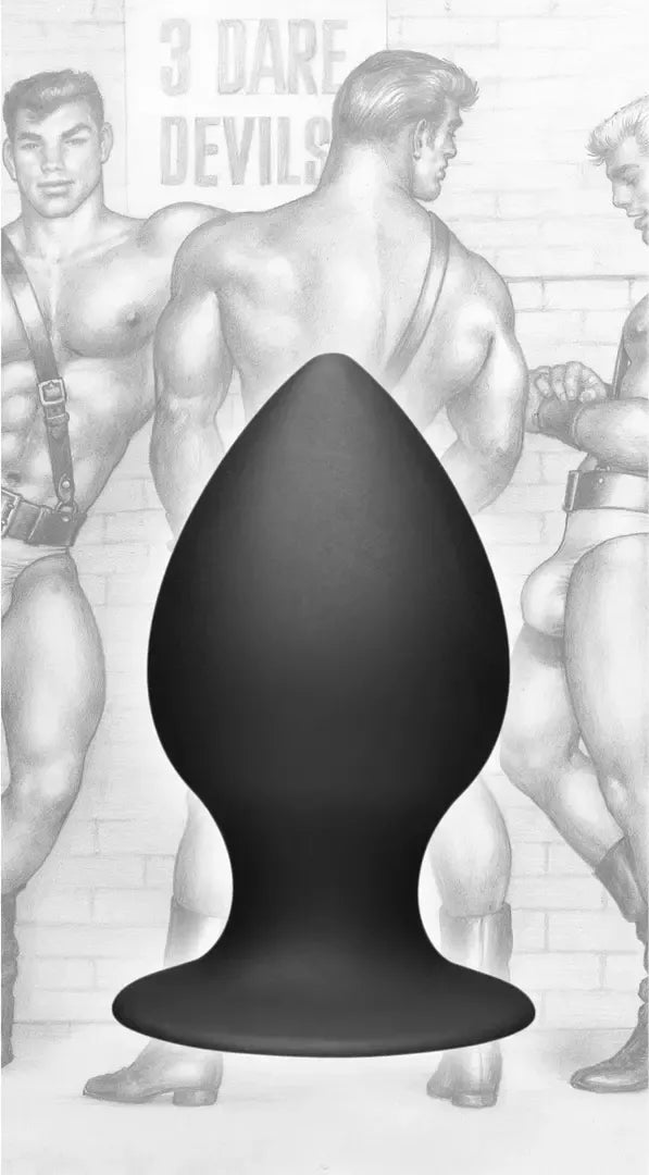 XR Brands Tom of Finland silikoninis analinis kamštis su siurbtuku, juodas, vidutinis