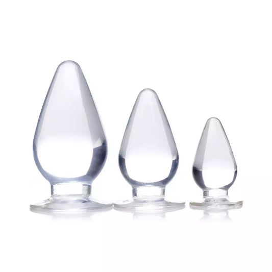 XR Brands Triple Cones analinių kaiščių rinkinys 3 dydžių, skaidrus TPE