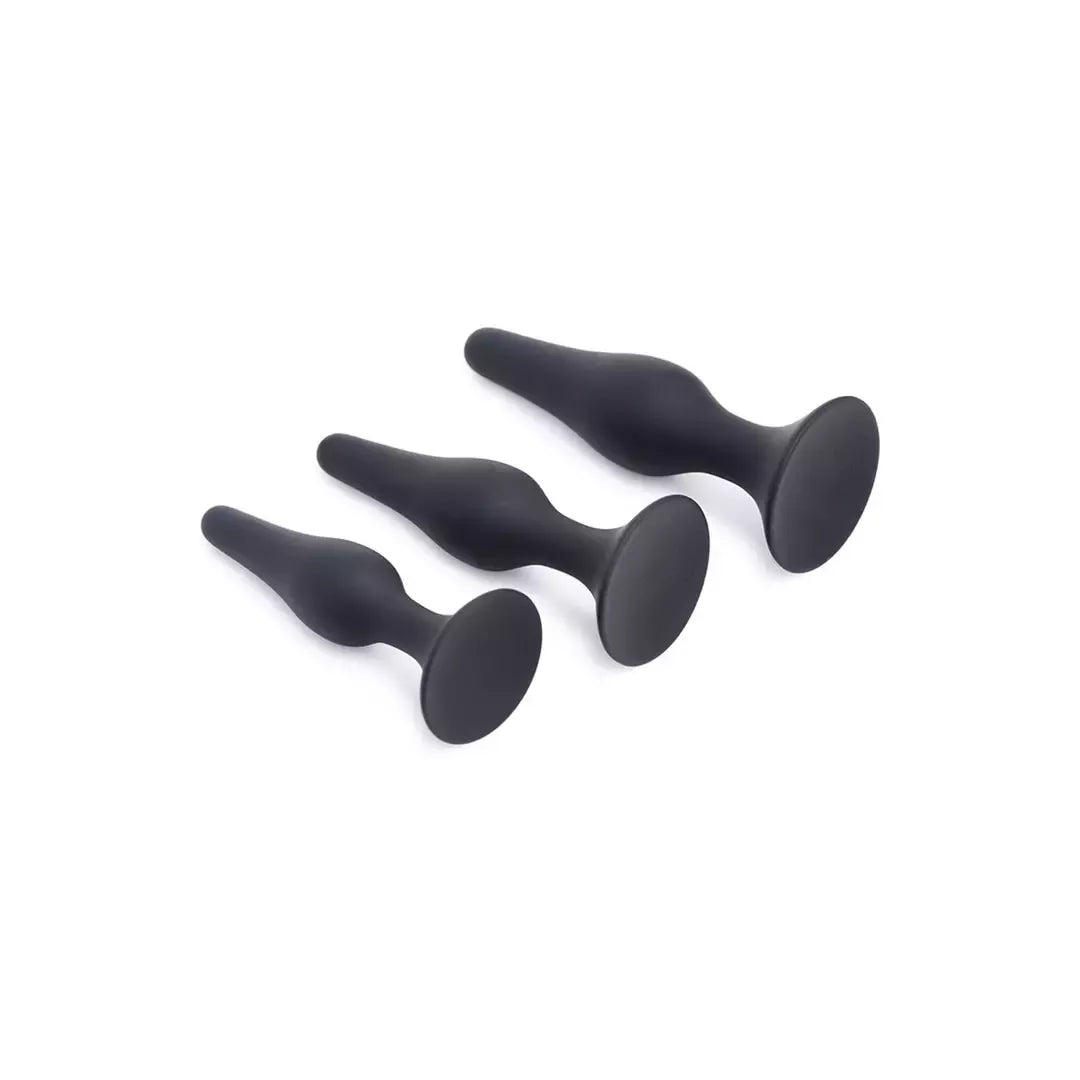XR Brands Triple Spire Silicone Training Set 3-Piece Black Tapered Design