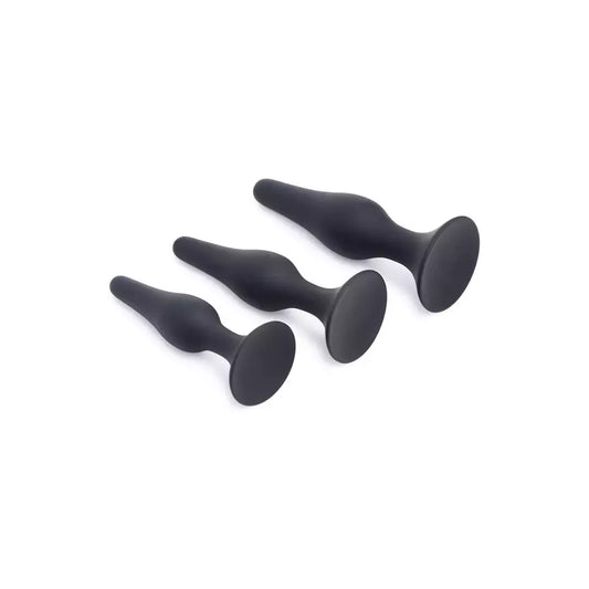 XR Brands Triple Spire Silicone Training Set 3-Piece Black Tapered Design