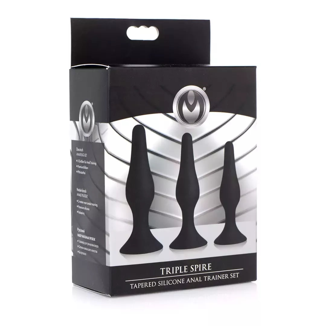 XR Brands Triple Spire Silicone Training Set 3-Piece Black Tapered Design