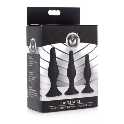 XR Brands Triple Spire Silicone Training Set 3-Piece Black Tapered Design