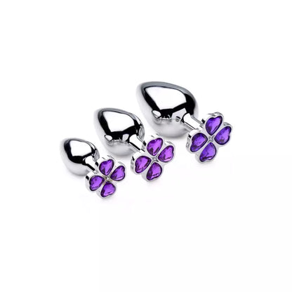 XR Brands Violet Flower 3 dalių aliumininis analinių kaiščių rinkinys, violetinis