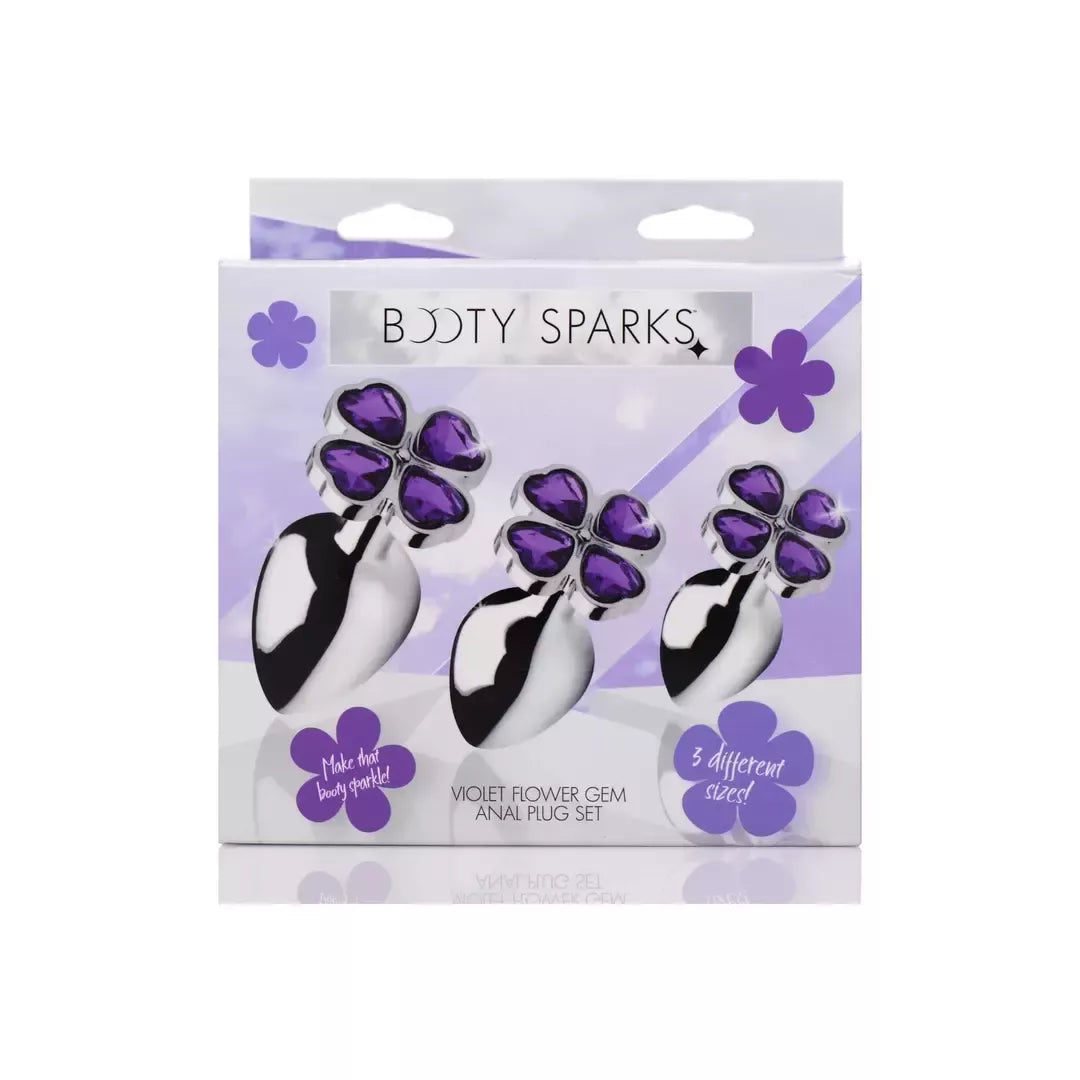 XR Brands Violet Flower 3 dalių aliumininis analinių kaiščių rinkinys, violetinis