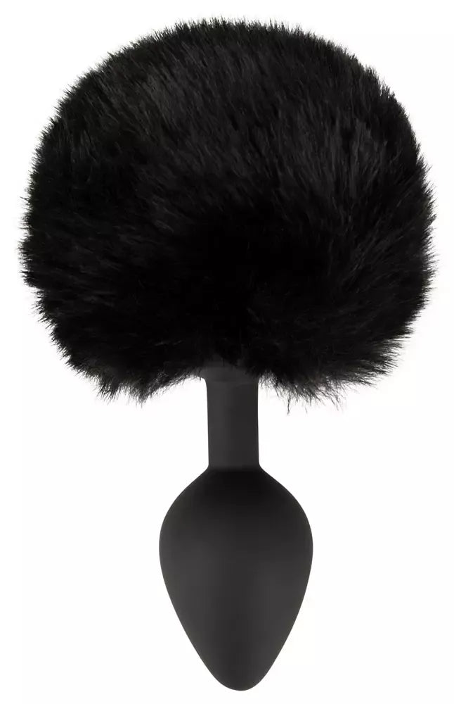 You2Toys Fluffy Tail Black M – silikoninis intymus kūgio formos kaištis su dirbtiniu kailiu
