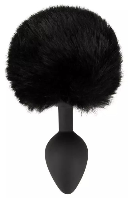 You2Toys Fluffy Tail Black M – silikoninis intymus kūgio formos kaištis su dirbtiniu kailiu