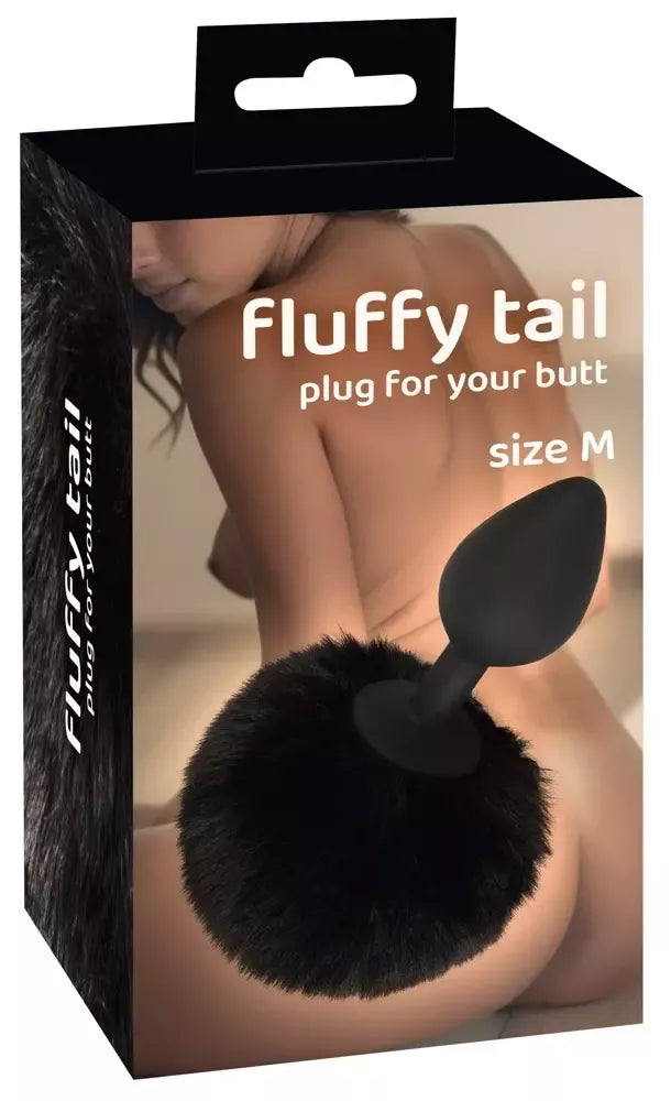 You2Toys Fluffy Tail Black M – silikoninis intymus kūgio formos kaištis su dirbtiniu kailiu