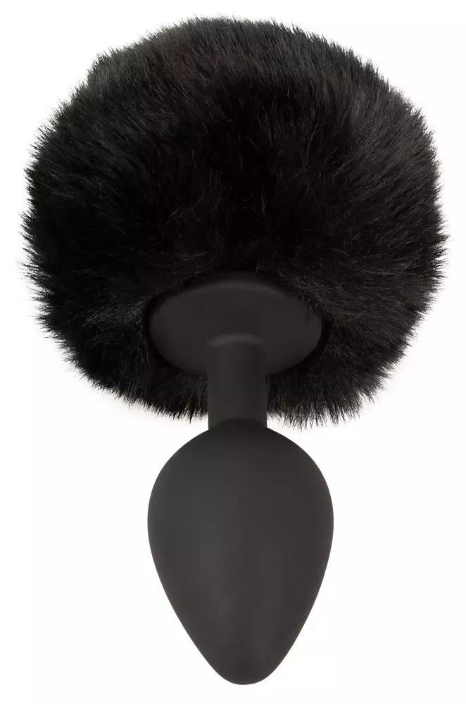 You2Toys Fluffy Tail Black M – silikoninis intymus kūgio formos kaištis su dirbtiniu kailiu