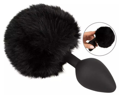 You2Toys Fluffy Tail Black M – silikoninis intymus kūgio formos kaištis su dirbtiniu kailiu
