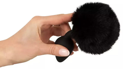 You2Toys Fluffy Tail Black M – silikoninis intymus kūgio formos kaištis su dirbtiniu kailiu